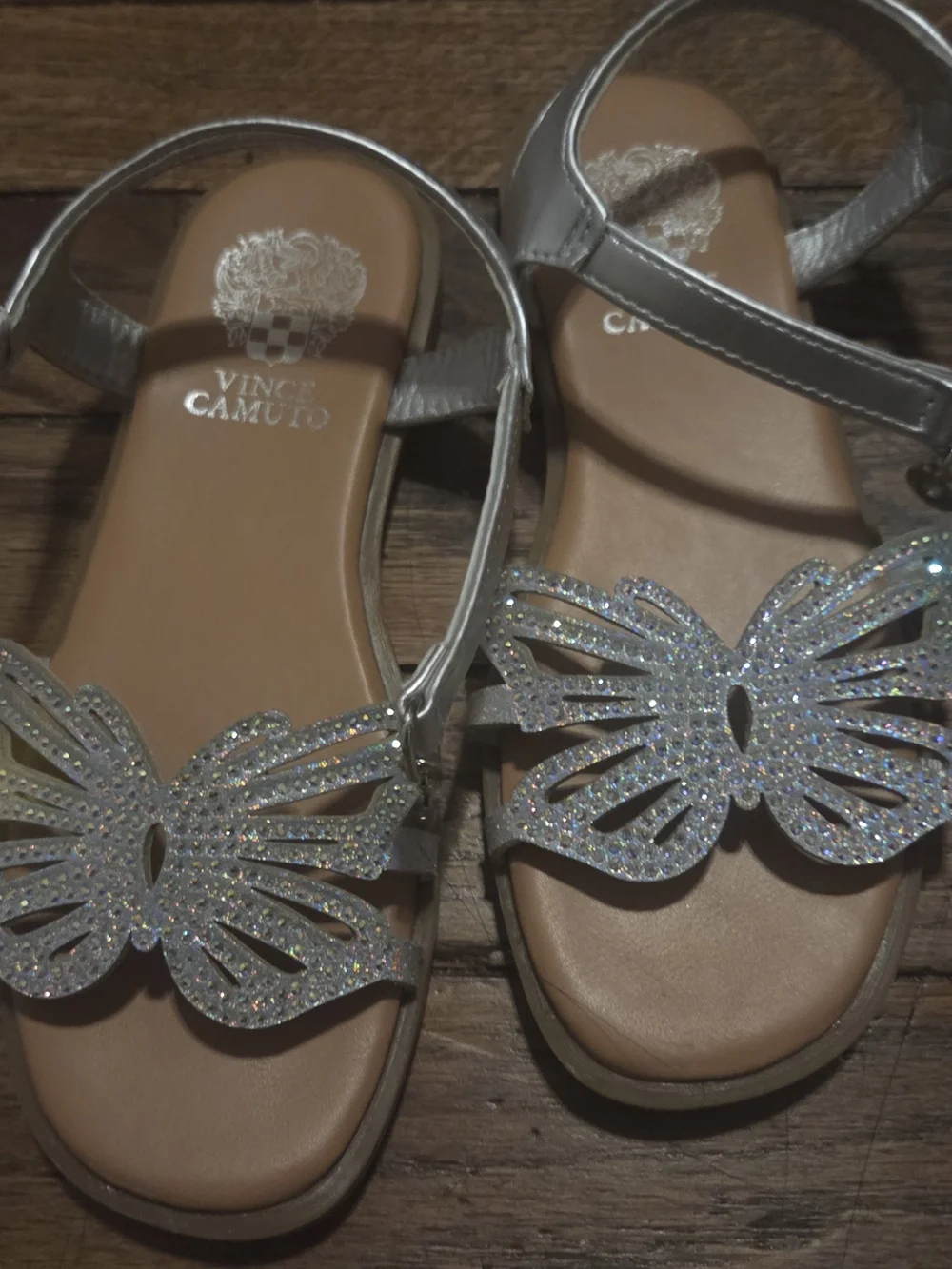 Vince Camuto Silver Metallic Butterfly Sandals with Sparkle